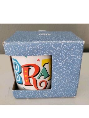 NIB Vintage 80s 90s Hallmark Celebrate Ceramic Coffee Mug Big One Neon Colorful